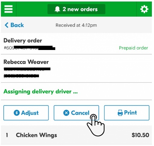 how to cancel grubhub order driver